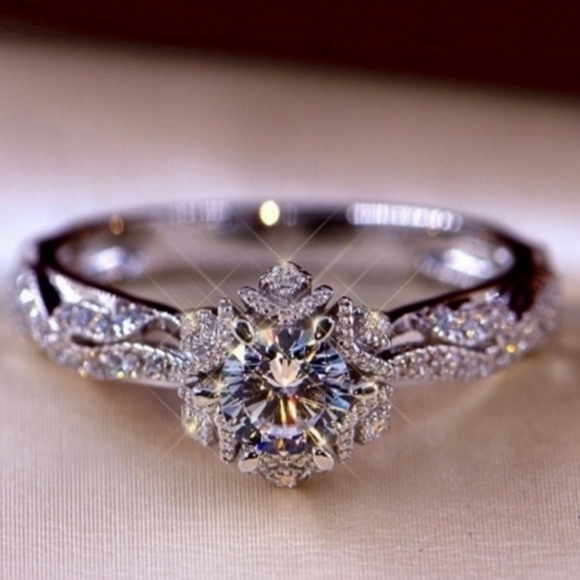 QVC Jewelry - Round Flower Halo Vintage Engagement Ring